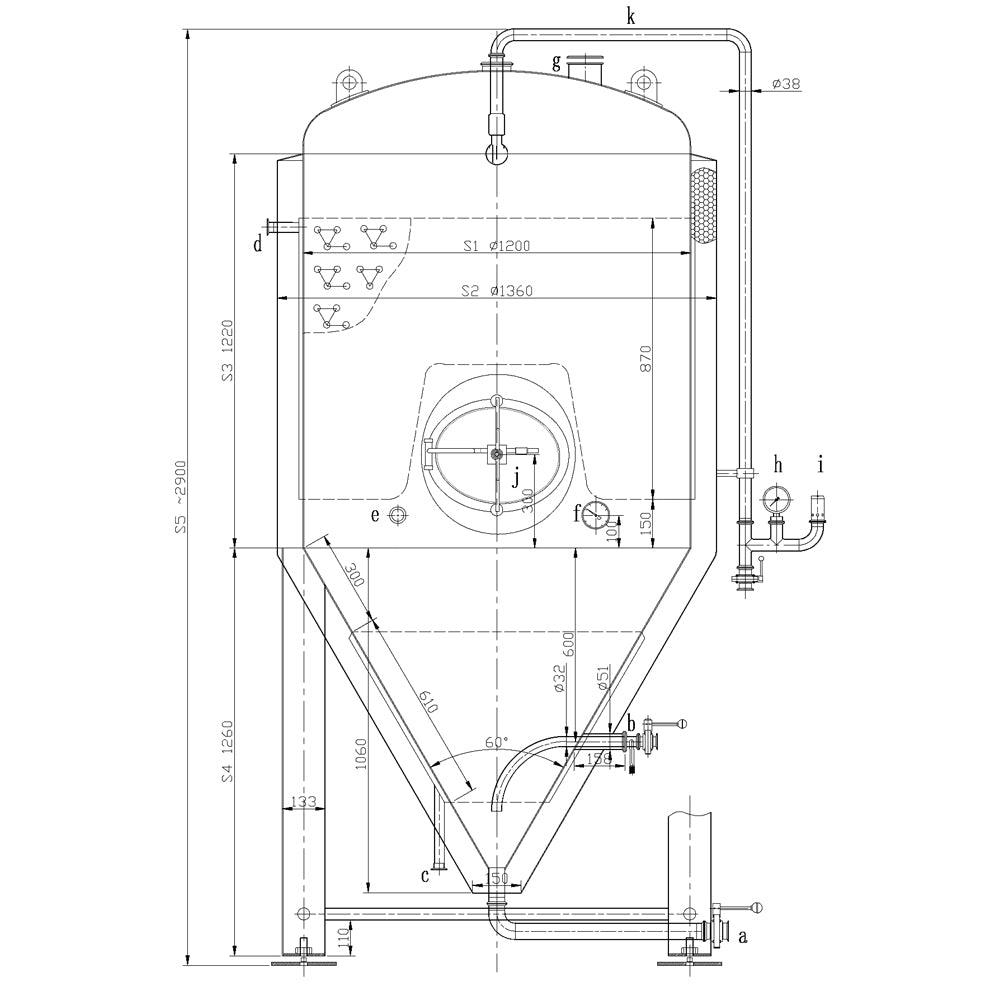1500 litre jacketed stainless conical fermenter