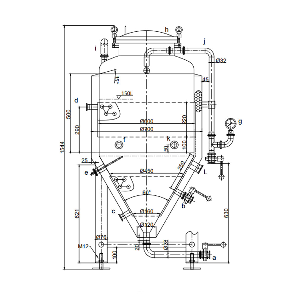 150L pressurisable jacketed conical fermenter