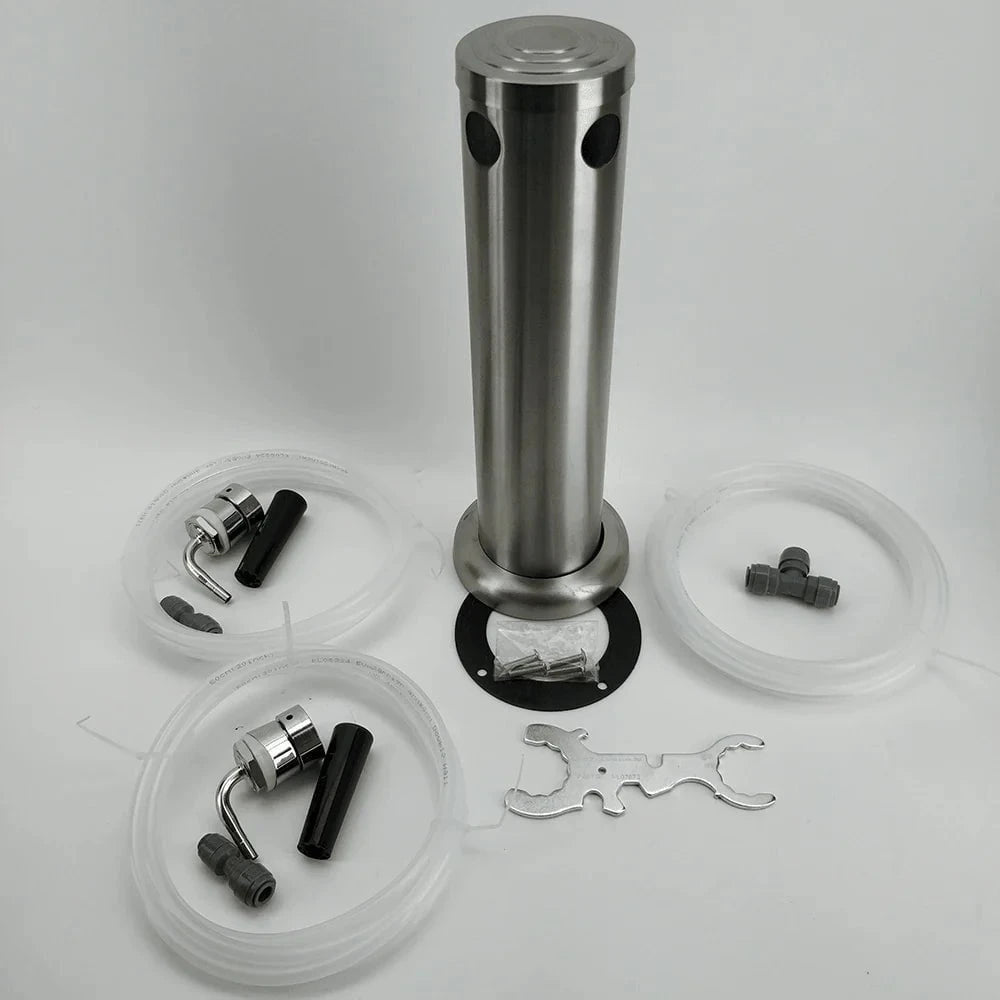 2 Tap Two Tap Double Tap Brushed Stainless Font Kit with SS Duotight Short shank and Black handle (Without Tap) - Distillery King Australia