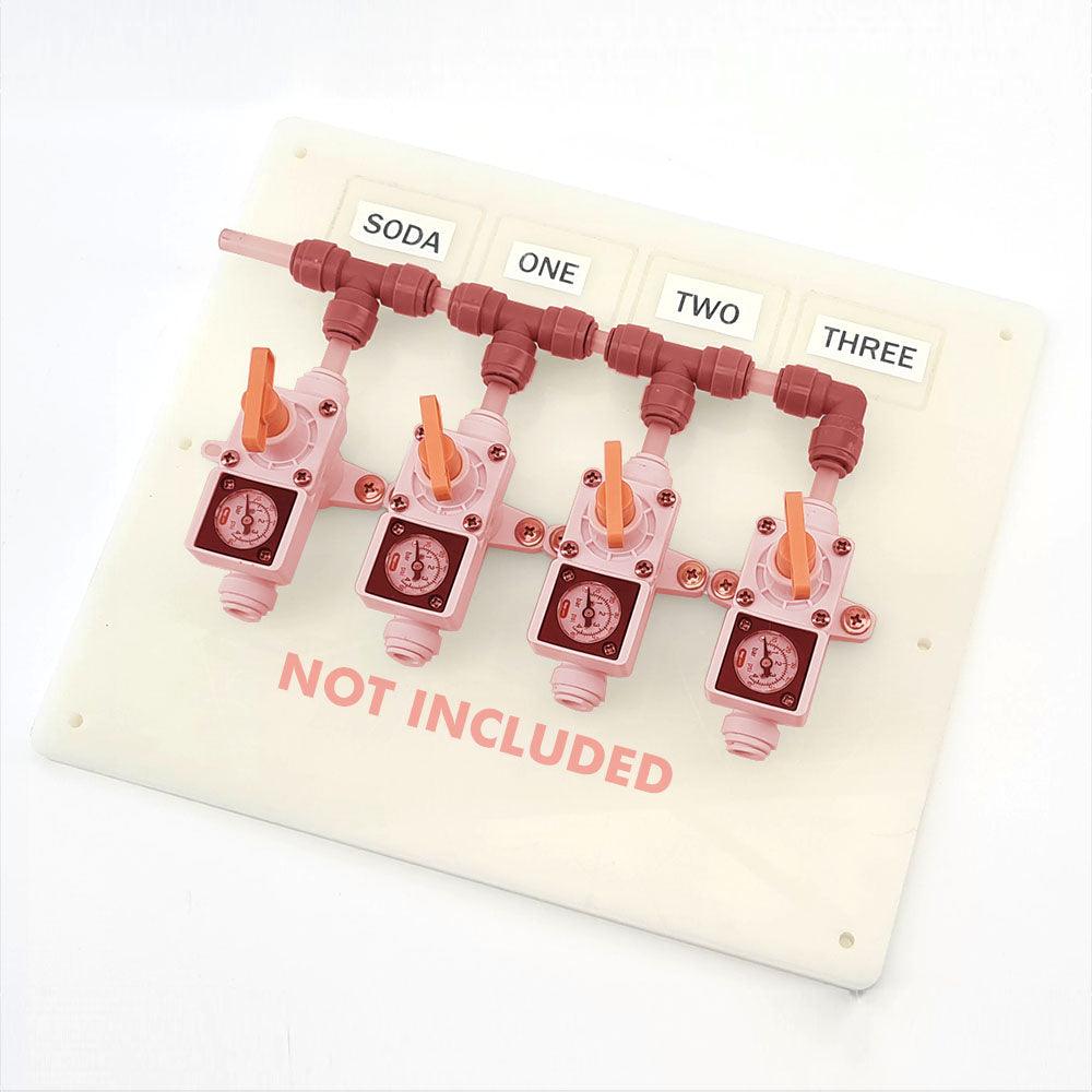 4 output CO2/nitrogen gas distribution board for multi-keg systems