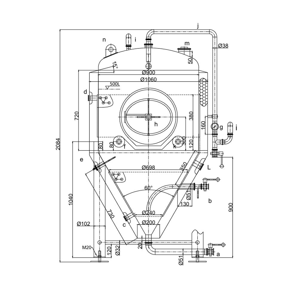 500L pressurisable jacketed conical fermenter