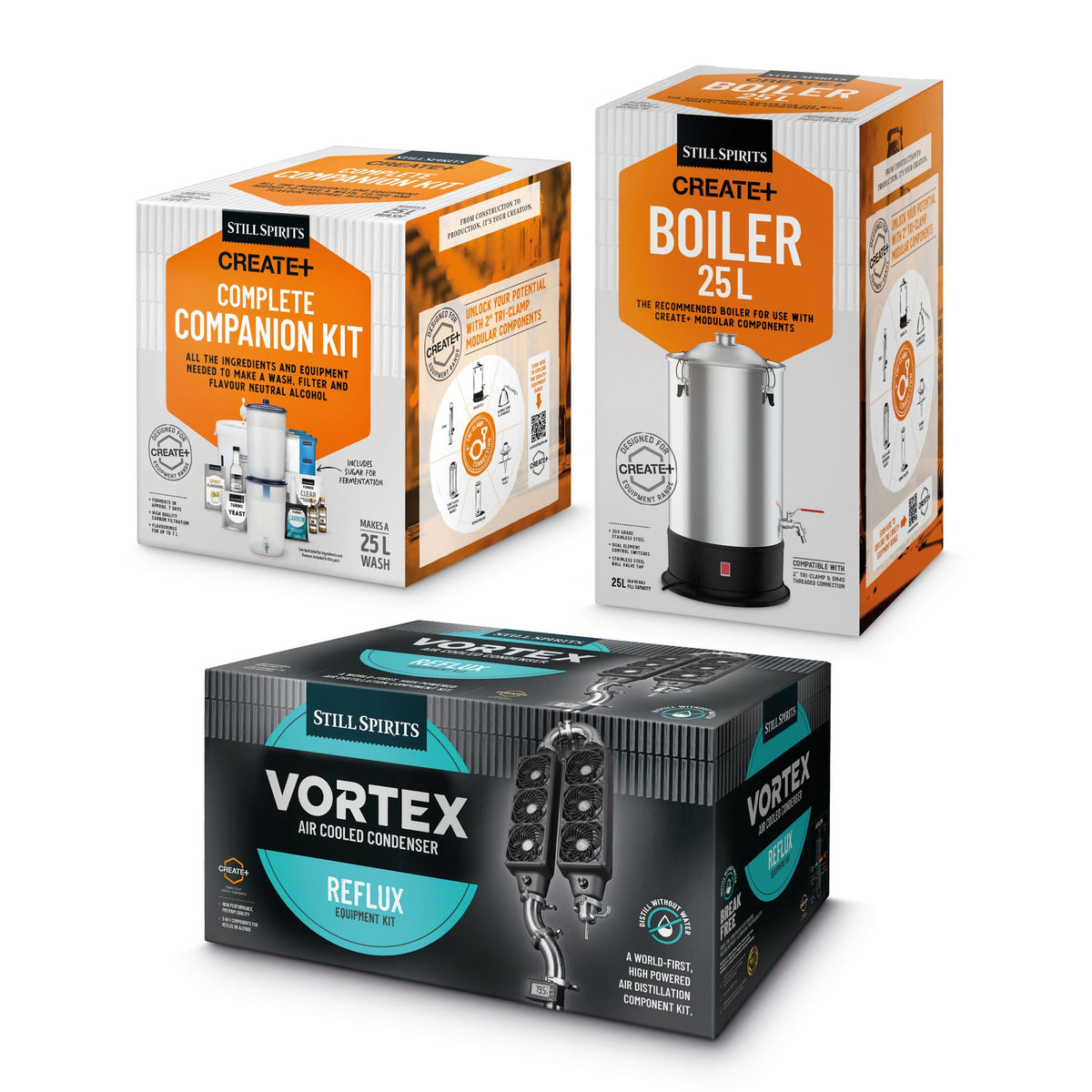 VORTEX Air Cooled Reflux Distillery Kit with Create+ Boiler and Complete Companion Kit