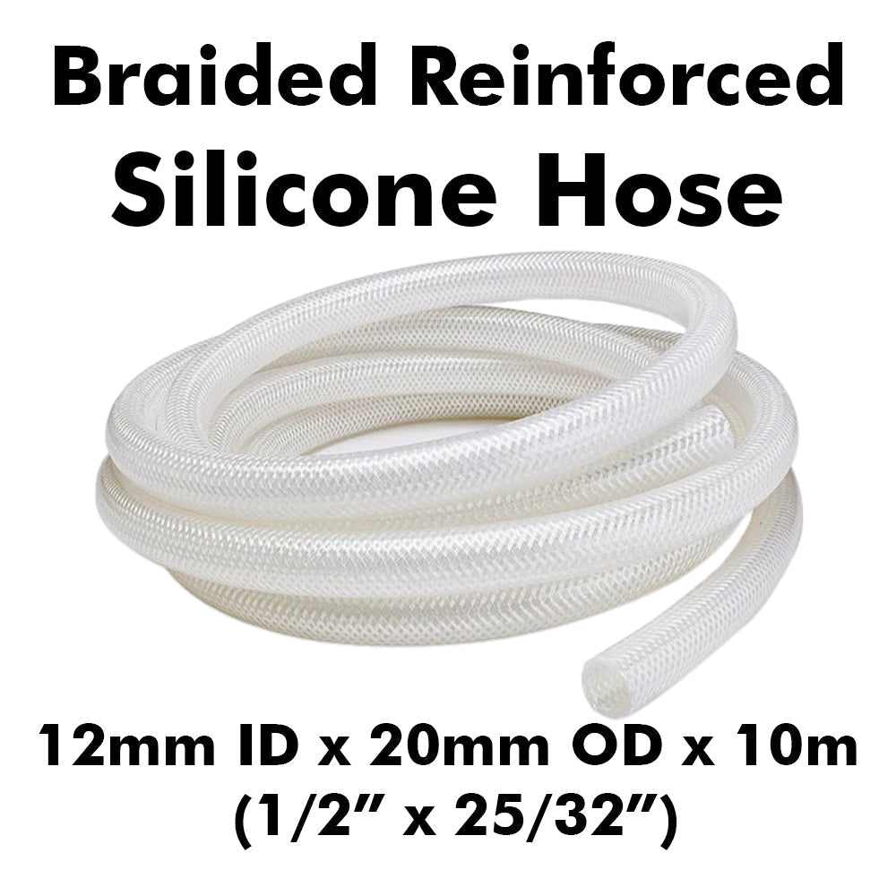 Braided reinforced silicone hose 12mm ID x 20mm OD 10m roll