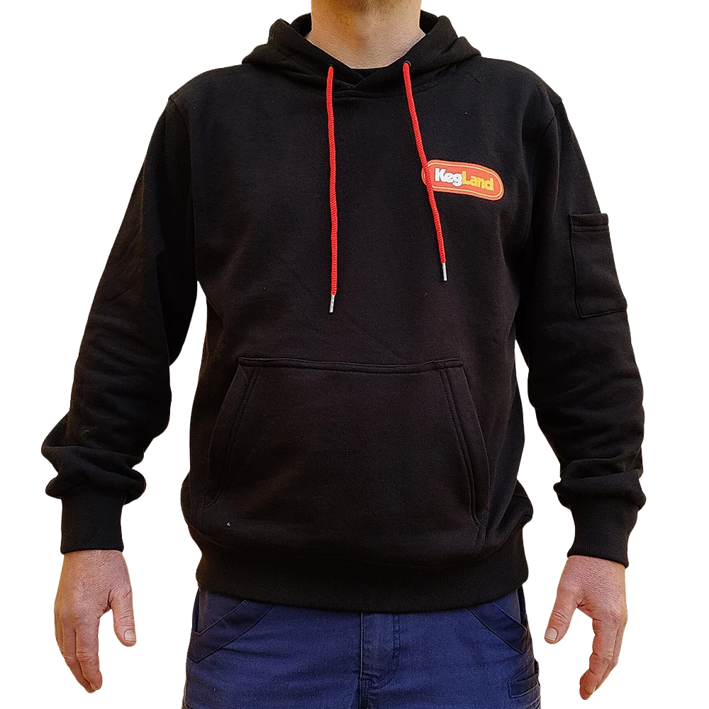 Black brew crew hoodie with zipper kangaroo pouch