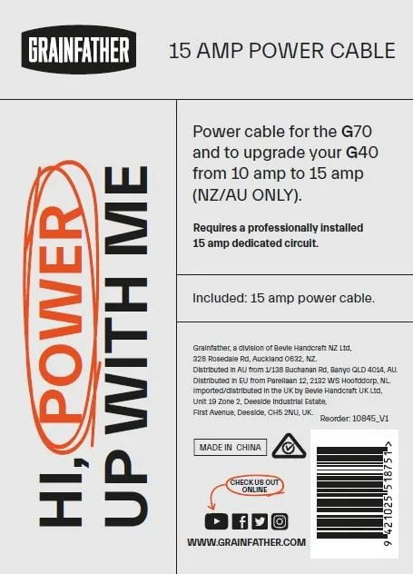 G70 & G40 15 Amp Power Cable - Distillery King Australia