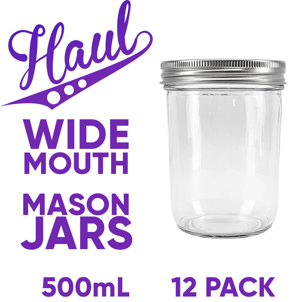 Haul Wide Mouth 500mL Pint Mason Jars and Lids 12 Pack