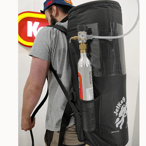 JetKeg KegPack backpack dispensing kit with beer line and pluto gun