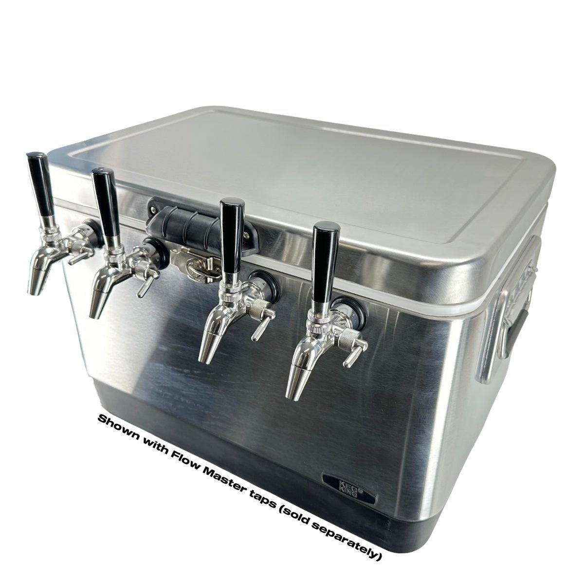Four way jockey box for portable draught beer dispensing, taps not included
