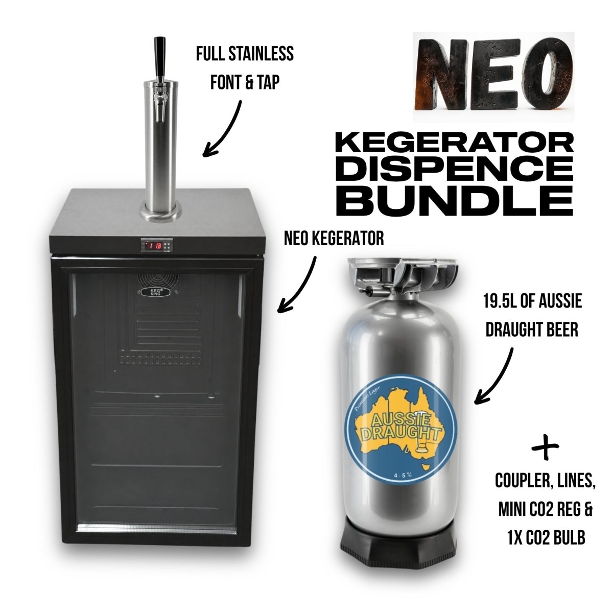 NEO Glass Door Kegerator Dispense Bundle – Aussie Draught 20L