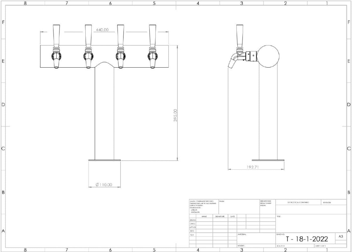 Ultra T FasTap quad 4 tap T-bar beer tower