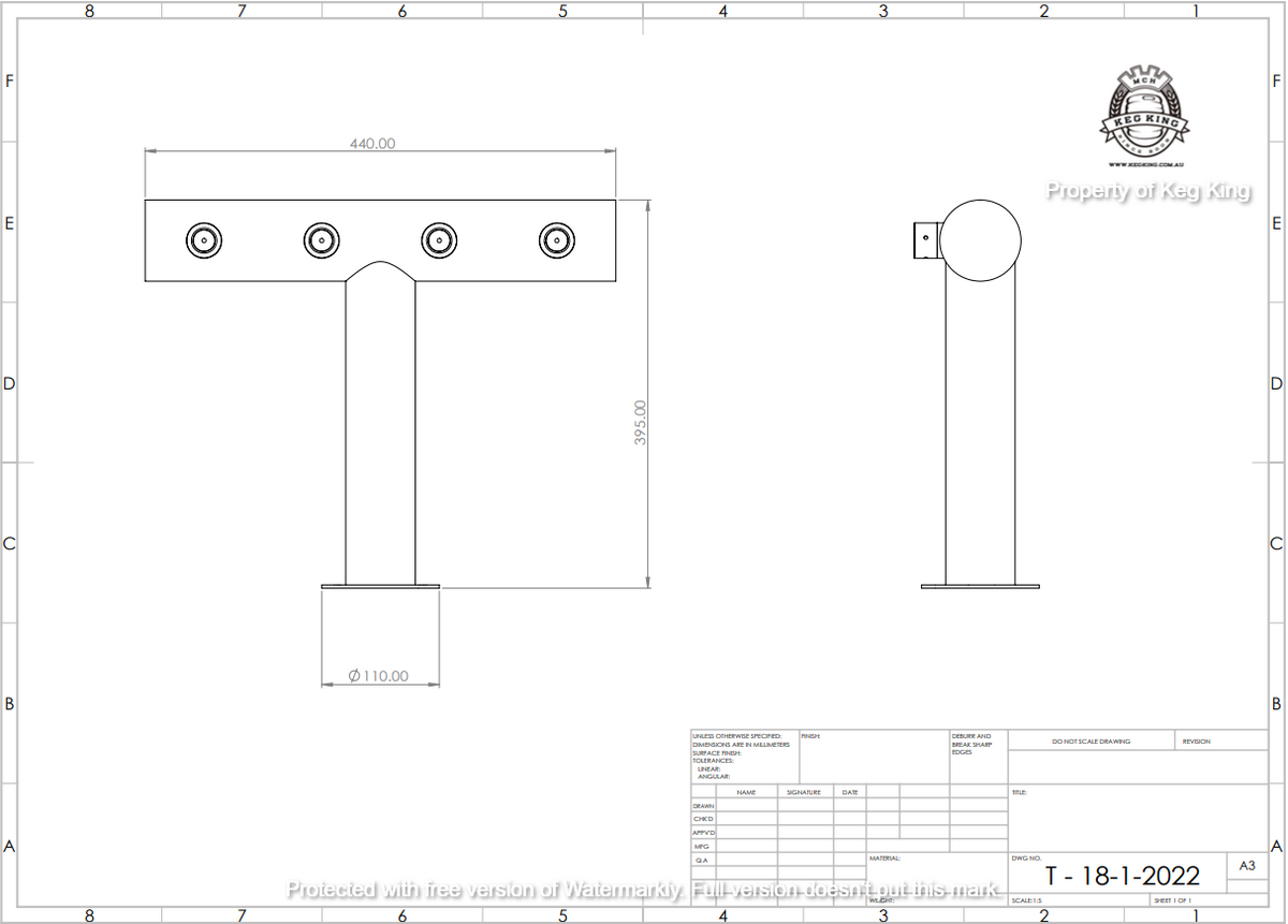 Ultra T FasTap quad 4 tap T-bar beer tower