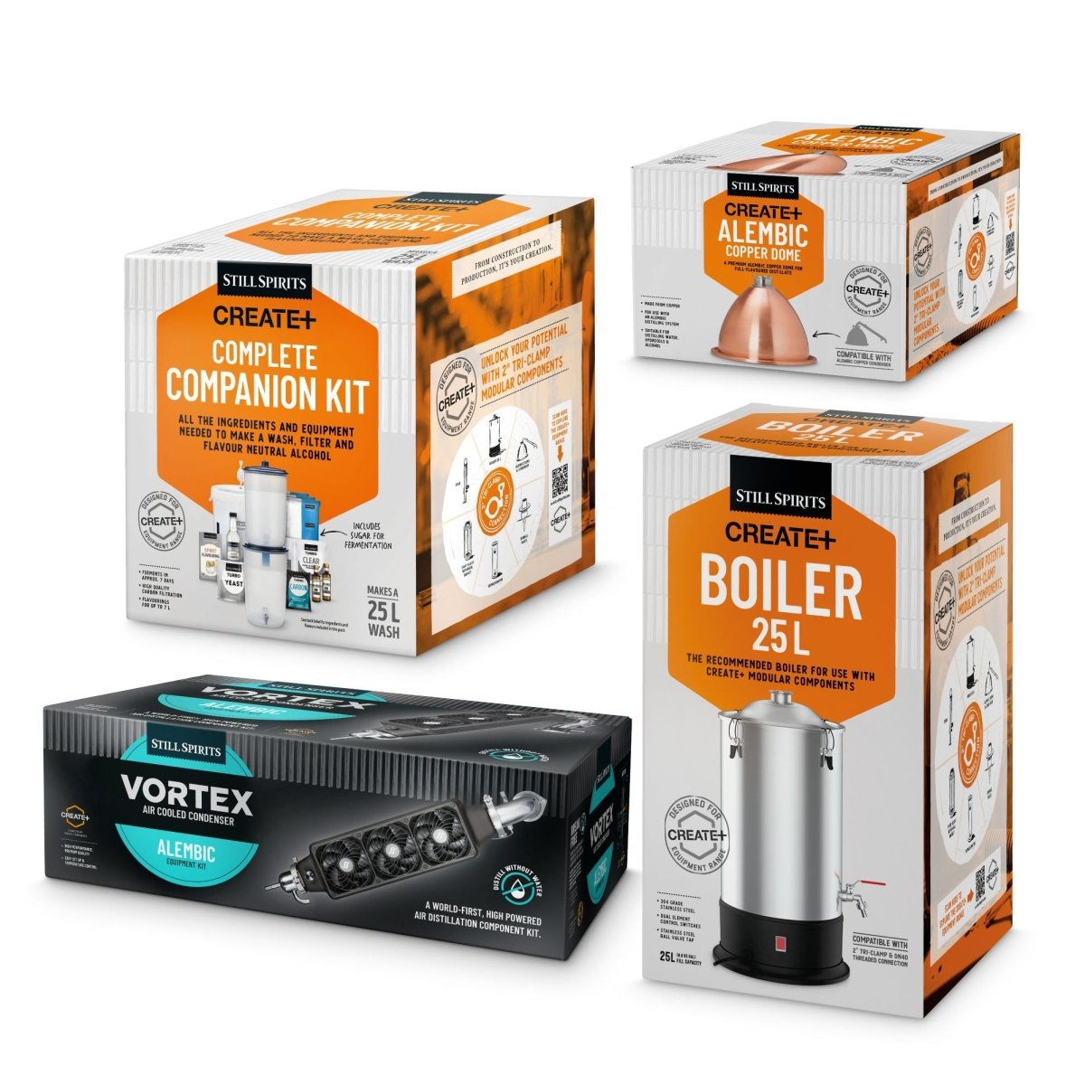 VORTEX Air Cooled Alembic Pot Still Distillery Kit with copper dome, 25L boiler and Companion Kit