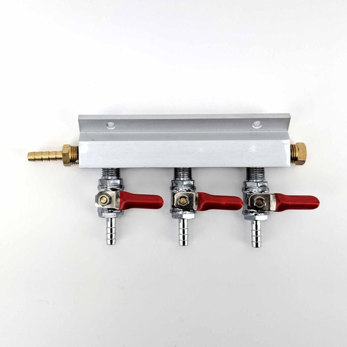 3 Output / 3 Way Manifold Gas Line Splitter with Check Valves (1/4" thread, 6mm Barb)