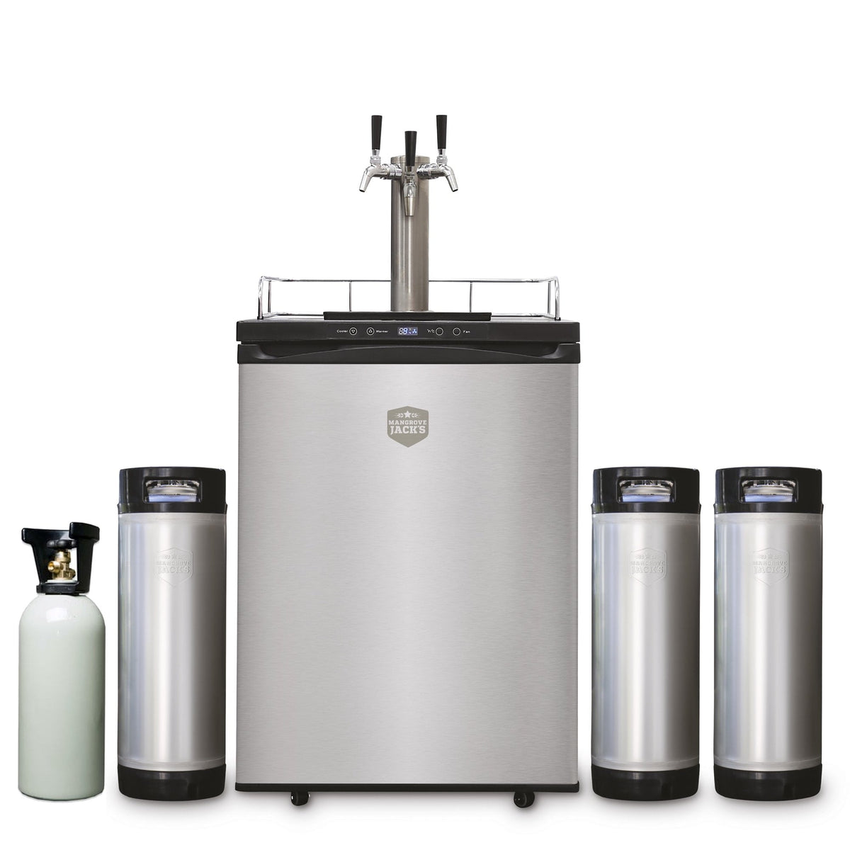 Mangrove Jacks Kegerator Triple Tap 3x Taps with 3 New Kegs & CO2