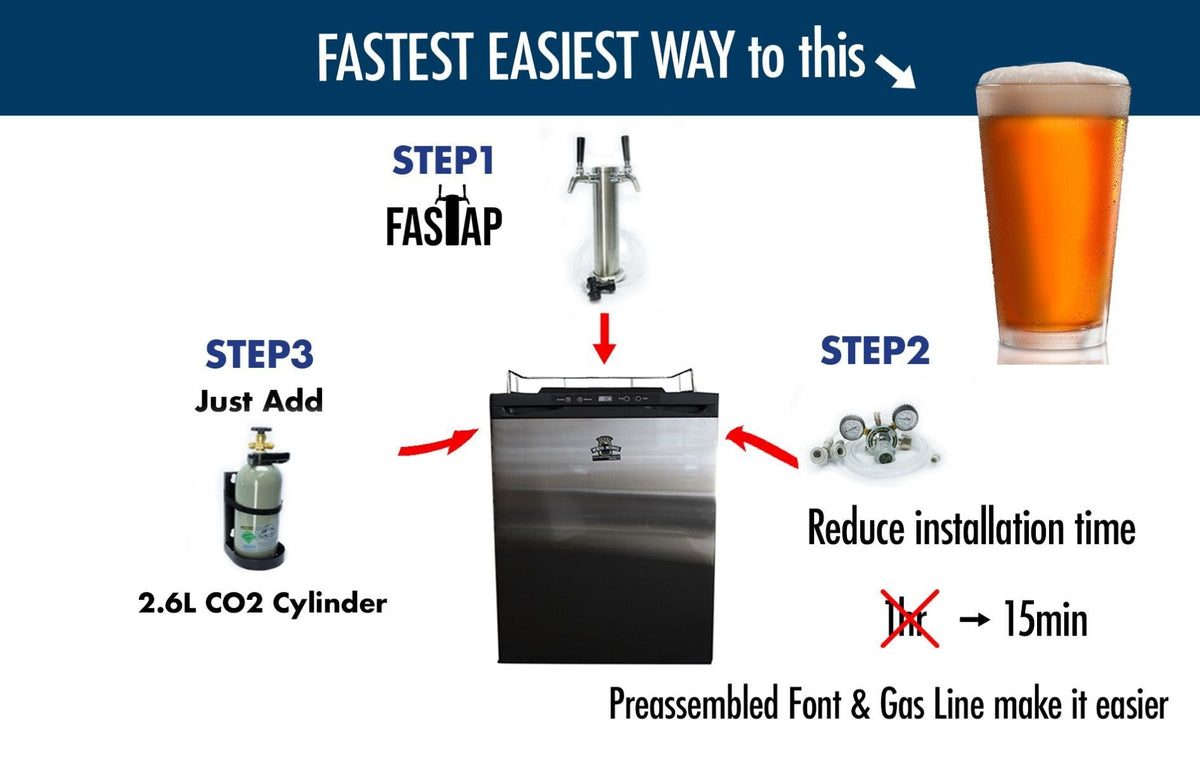 Kegmaster Kegerator TRIPLE Tap Stainless Steel FAST TAP Edition