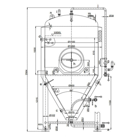 1000 litre jacketed conical fermenter