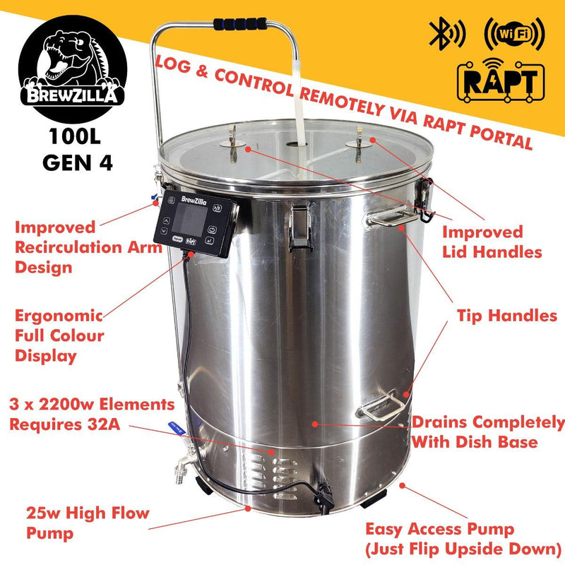100L BrewZilla Gen 4 with 25w Pump 2200w/2200/2200w - 220 - 240V AC - Distillery King Australia