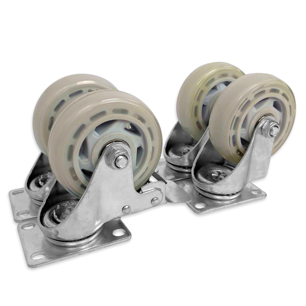 Set of four 100mm heavy duty castor wheels, two with brakes