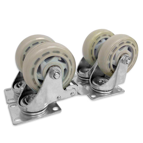 Set of four 100mm heavy duty castor wheels, two with brakes