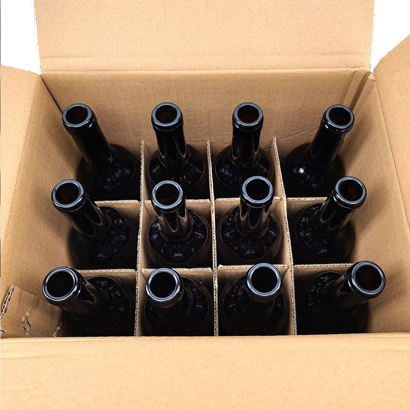 12 x 750mL Wine Bottles - Including Corks, Black Heat Shrink Sleeves & Hand Crafted Labels - Distillery King Australia