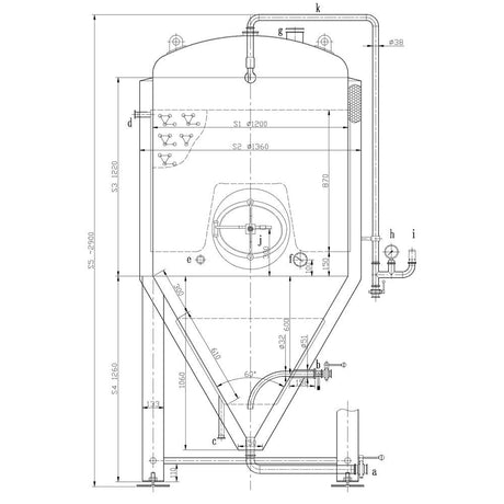 1500 litre jacketed stainless conical fermenter