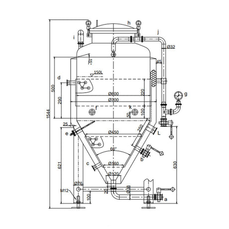 150L pressurisable jacketed conical fermenter