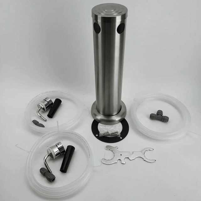 2 Tap Two Tap Double Tap Brushed Stainless Font Kit with SS Duotight Short shank and Black handle (Without Tap) - Distillery King Australia