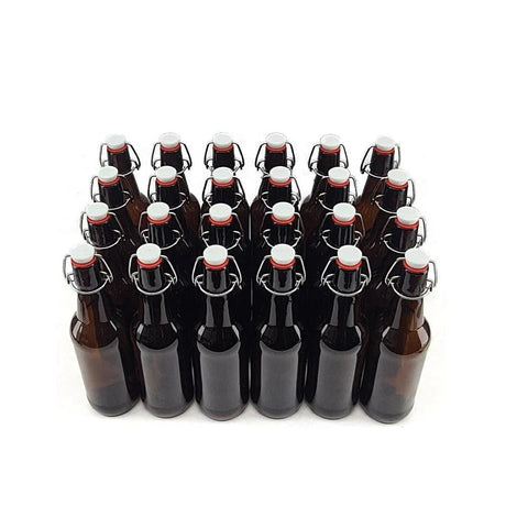 24 x 500ML GLASS Swing Top Amber Bottles with PP Cap & Silicone Seal Cap - Distillery King Australia