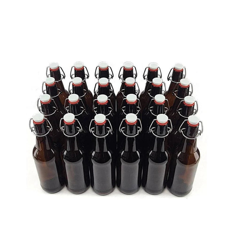 24 x 500ML GLASS Swing Top Amber Bottles with PP Cap & Silicone Seal Cap - Distillery King Australia