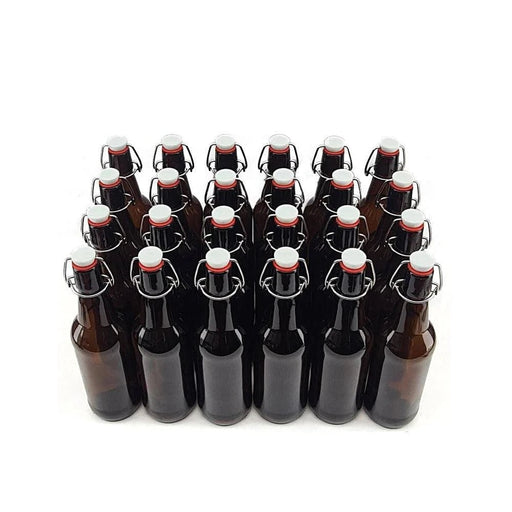 24 x 500ML GLASS Swing Top Amber Bottles with PP Cap & Silicone Seal Cap - Distillery King Australia