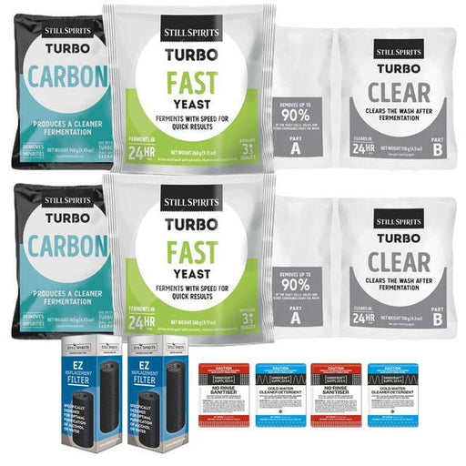 2x T500 Fast Yeast Batch Pack: 2x Still Spirits Fast Yeast, 2x Turbo Carbon, 2x Turbo Clear, 2x EZ Filter, 2x Cold Water Detergent & 2x No - Rinse Sanitiser - Distillery King Australia