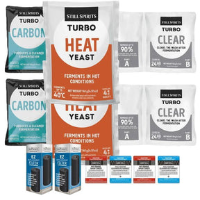 2x T500 Heat Yeast Batch Pack: 2x Still Spirits Heat Yeast, 2x Turbo Carbon, 2x Turbo Clear, 2x EZ Filter, 2x Cold Water Detergent & 2x No - Rinse Sanitiser - Distillery King Australia