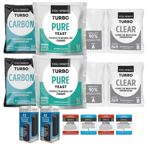 2x T500 Pure Yeast Batch Pack: 2x Still Spirits Pure Yeast, 2x Turbo Carbon, 2x Turbo Clear, 2x EZ Filter, 2x Cold Water Detergent & 2x No - Rinse Sanitiser - Distillery King Australia