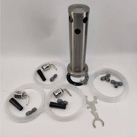 3 Tap Three Tap Triple Tap Brushed Stainless Font Kit with SS Duotight Short shank and Black handle (Without Tap) - Distillery King Australia