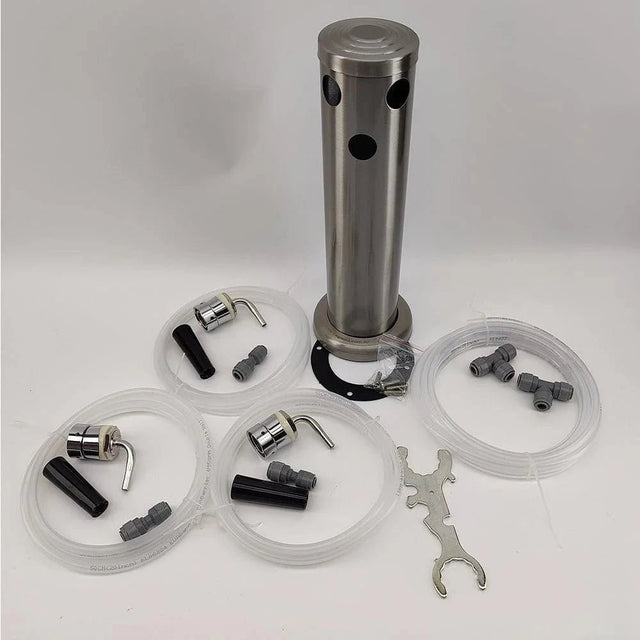 3 Tap Three Tap Triple Tap Brushed Stainless Font Kit with SS Duotight Short shank and Black handle (Without Tap) - Distillery King Australia