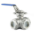 304 stainless steel 3 way ball valve with 1/2 inch BSP threads, T port configuration