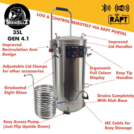 35L BrewZilla Gen 4.1 with Pump 1900/500w - 220 - 240V AC - Distillery King Australia