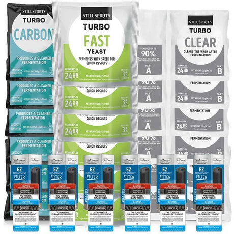 6x T500 Fast Yeast Batch Pack: 6x Still Spirits Fast Yeast, 6x Turbo Carbon, 6x Turbo Clear, 6x EZ Filter, 6x Cold Water Detergent & 6x No - Rinse Sanitiser - Distillery King Australia