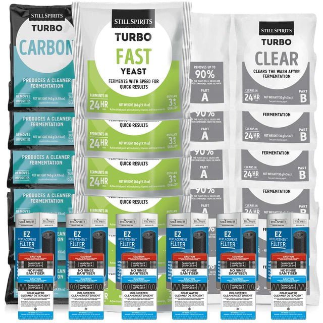 6x T500 Fast Yeast Batch Pack: 6x Still Spirits Fast Yeast, 6x Turbo Carbon, 6x Turbo Clear, 6x EZ Filter, 6x Cold Water Detergent & 6x No - Rinse Sanitiser - Distillery King Australia