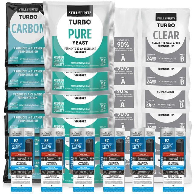 6x T500 Pure Yeast Batch Pack: 6x Still Spirits Pure Yeast, 6x Turbo Carbon, 6x Turbo Clear, 6x EZ Filter, 6x Cold Water Detergent & 6x No - Rinse Sanitiser - Distillery King Australia