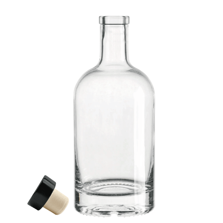 750mL glass spirit bottle with black synthetic cork lid