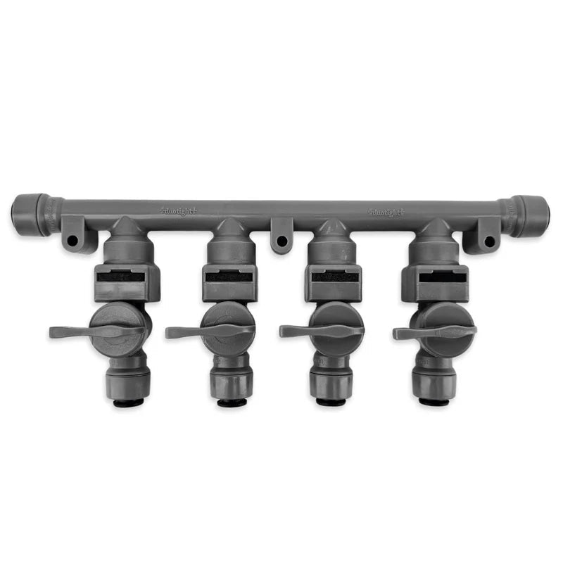 8mm (5/16) duotight x 4 Way Manifold with Check Valves & Isolation Valves - Distillery King Australia