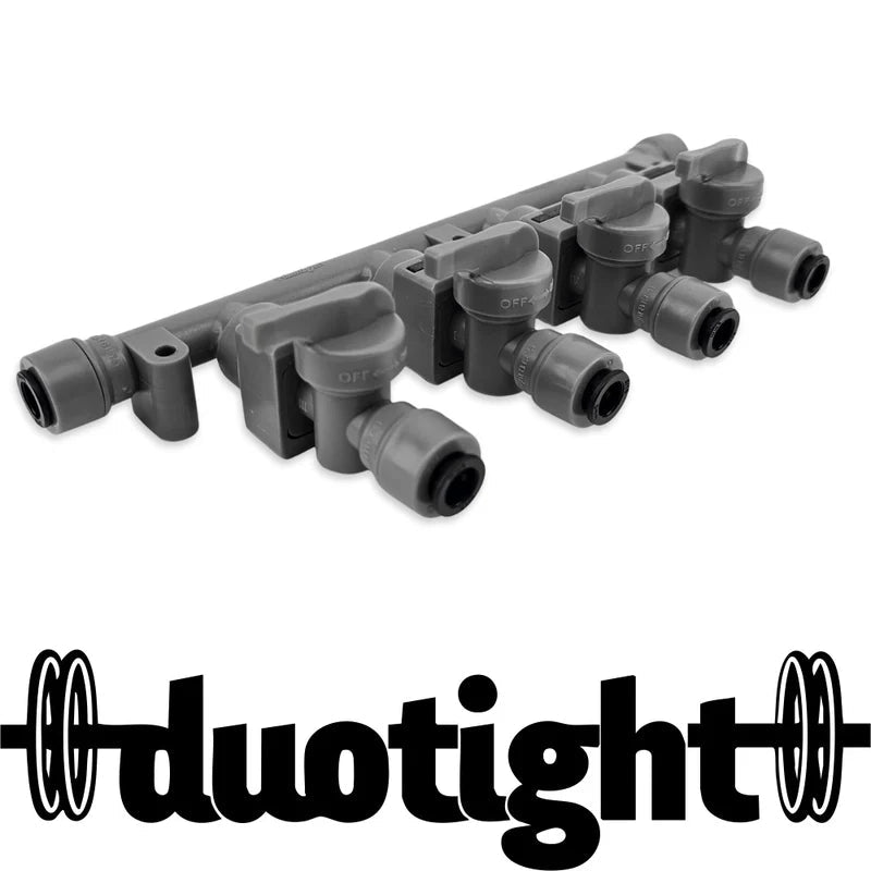 8mm (5/16) duotight x 4 Way Manifold with Check Valves & Isolation Valves - Distillery King Australia