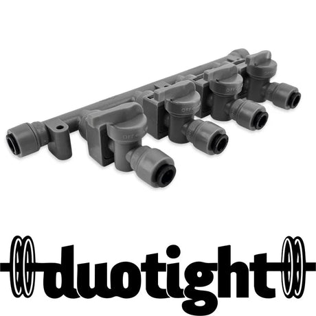 8mm (5/16) duotight x 4 Way Manifold with Check Valves & Isolation Valves - Distillery King Australia