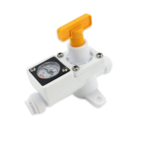 White 8mm duotight inline regulator with integrated gauge, 0-60psi