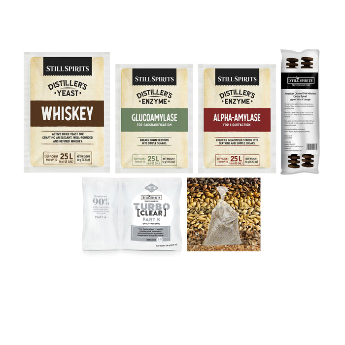 Bourbon Whiskey Grain Kit: Whiskey Distiller's Yeast + FLAKED MAIZE, RYE MALT + DISTILLERS MALT