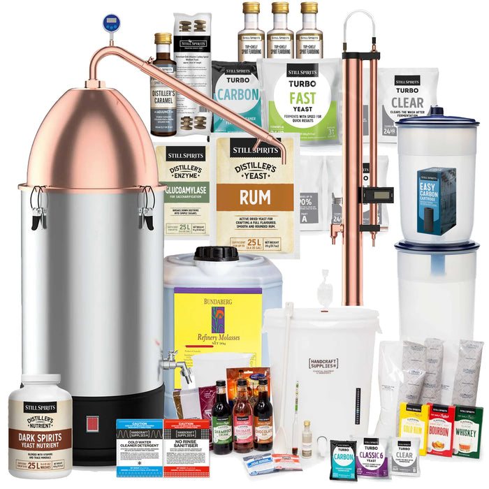 CRAFT STARTER PLUS KIT with Still Spirits Turbo 500 (T500) Copper Condenser Next Generation & Alembic Pot Condenser Distillery Kit