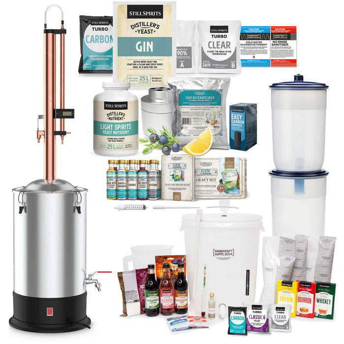 GIN DISTILLERY KIT with Still Spirits Turbo 500 (T500) Copper Condenser Next Generation & Gin Pack