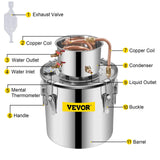 Vevor Alcohol Still 19L Stainless Steel Water Alcohol Essential Oils Distiller Copper Tube Home Brewing Kit Build-in Thermometer