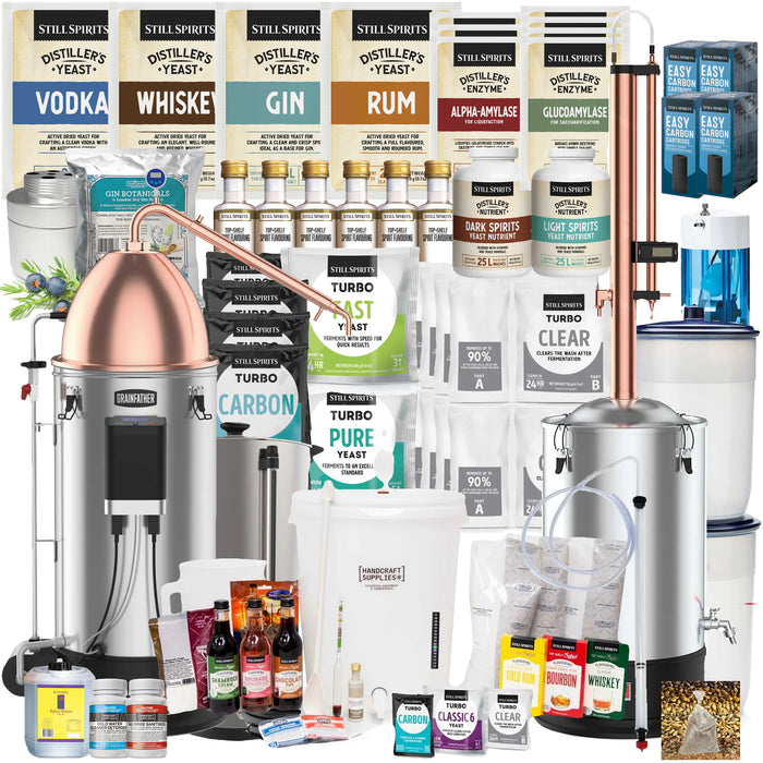 ULTIMATE DISTILLERY KIT with Still Spirits Turbo 500 (T500) Copper Condenser & Boiler + Alembic Pot Condenser & Grainfather G30v3 + Counterflow Chiller